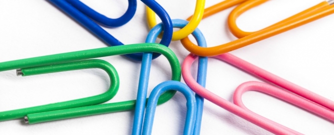 Multi colored paperclips joined together